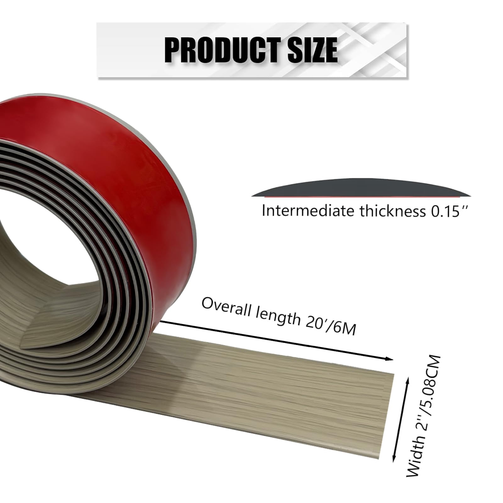 Vinyl Floor Transition Strip Self Adhesive 2"*20' Light Gray Wood Grain Divider Flooring Strips For Uneven Floors  Carpet Tiles(20ft 2in Grain)