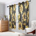thumbnail image 2 of Yayeee Window Curtains Set of 2 for Living Room Light Filtering 63"x42", Black Sunflower Pattern, 2 of 7
