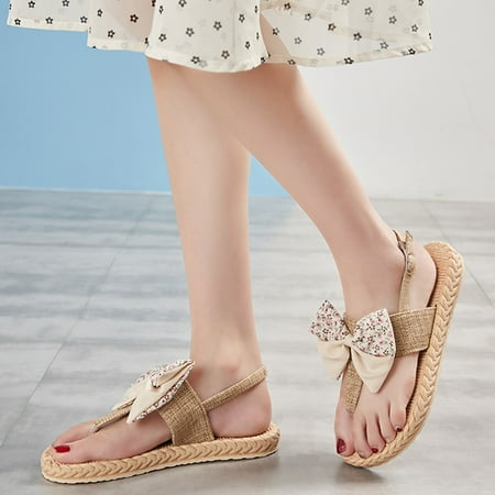 

Sandals Women Women S Summer Slip-On Bow Flat Beach Open Toe Breathable Sandals Weave Shoes Slippers Womens Sandals Tpr Beige 41