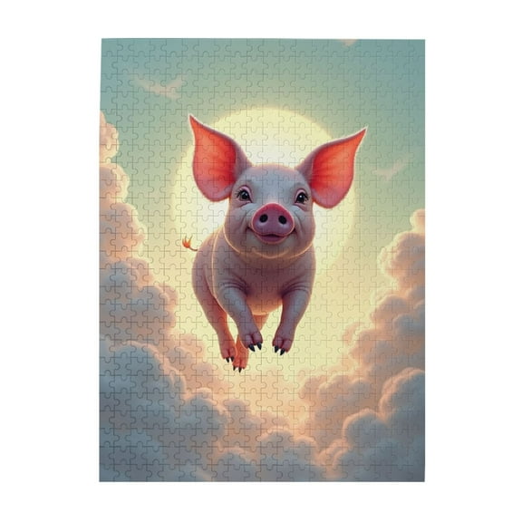 500 Piece Flying Pig Jigsaw Puzzle For Adults – Clouds & Sunset Artwork – Challenging & Fun Brain Teaser Unique Home Decor Great Gift Idea