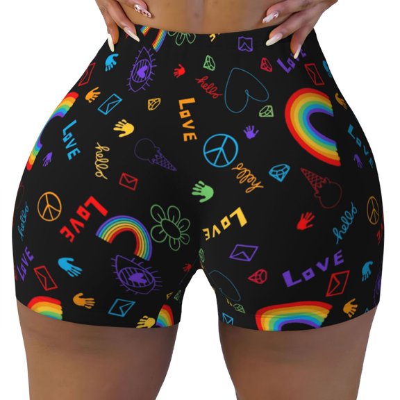 Seamless Workout Shorts Women - Cartoon Pride Lgbt Biker Gym Running Yoga Spandex Shorts for Women
