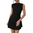 thumbnail image 3 of Women'S Mini Dress Ruched Mock Neck Sleeveless A Line Party Summer Dresses Black L, 3 of 9