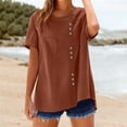 thumbnail image 2 of Sudadera con capucha para mujer,Blusa de algodón para mujer, jersey de manga corta con cuello en V, top informal con botones en el bajo, ideal para el hogar y el uso diario, sopatenor, 2 of 8
