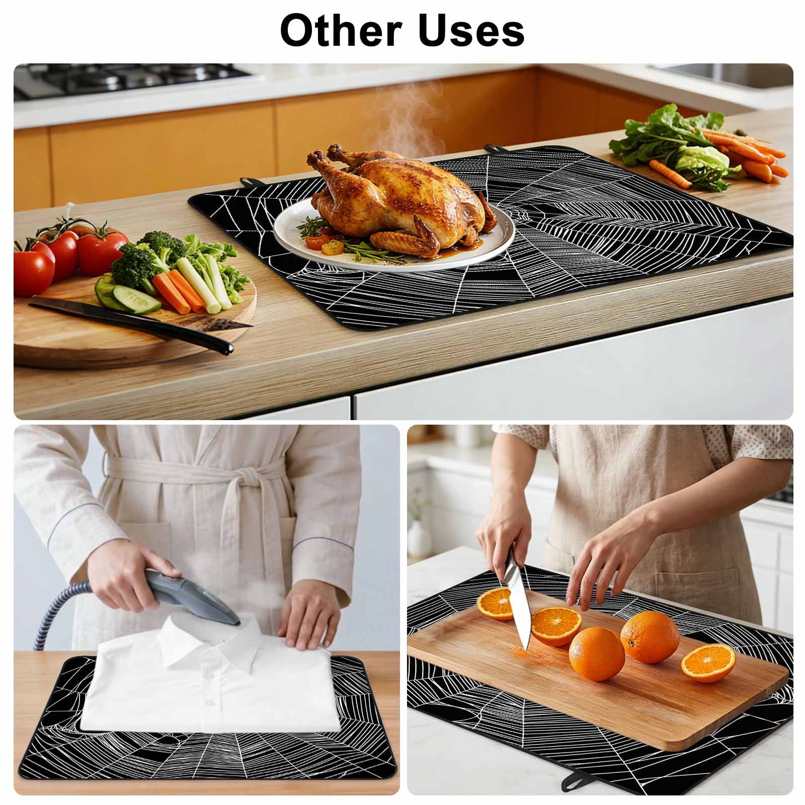 Black Halloween Stove Top Cover for Electric Stove, Heat-proof & Non Slip Glass Top Stove Cover Protector, Country Vintage White Cobweb Scary Kitchen Flat Cooktop Rubber Mat 24x21 Inches