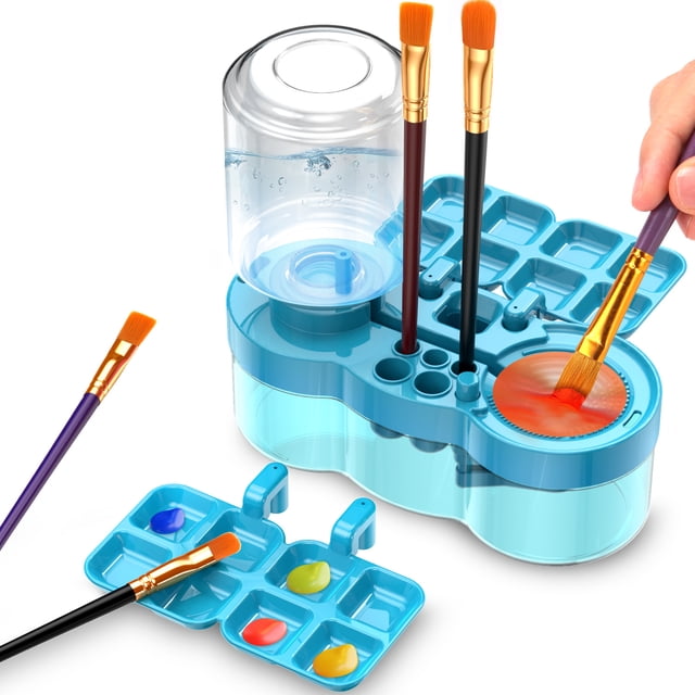 Multifunctional Art Palette with Built-in Brush Cleaner, Precision Grid Structure for Quick Paint Rinsing, Spiral Convex Points for Deep Brush Cleaning, Detachable Design for Space-Saving Storage,