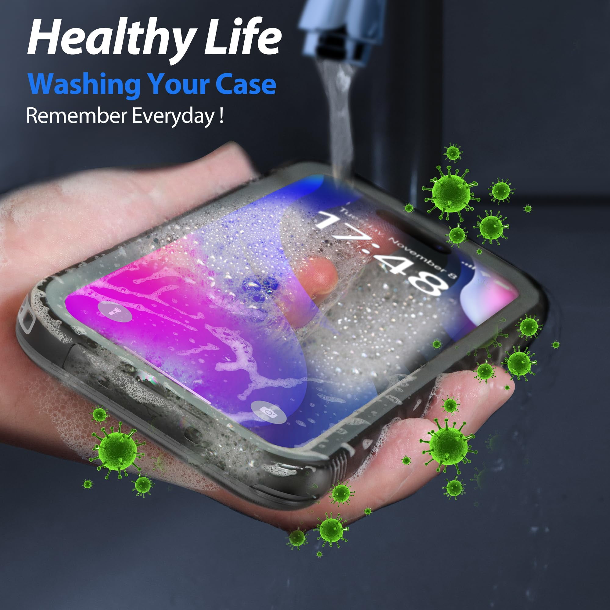 SPORTLINK Waterproof Case for iPhone 15 Plus Military Dropproof Full Body Shockproof Dustproof Phone Screen Protector Cover 6.7 inch - Frosted Black