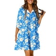 thumbnail image 1 of Pisexur Robes d'Été pour Femmes à Col en V à Manches Courtes Robe Mini Bohème à Imprimé Floral Robe d'Été Mode Décontractée Ample Robe Midi Plissée Fluide Robe T-Shirts pour Vacances à la Plage Hawaïennes, 1 of 5