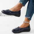 thumbnail image 3 of Rokment Wedges Ballet Flat Dressy Shoes for Women Ladies 2026 Spring Fall Stylish Casual Leather Low Heels Slip on Walking Loafers Comfortable Nursing Dress Footwear Dark Blue Size 6.5, 3 of 6
