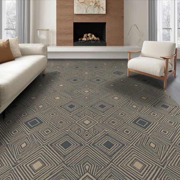 ODIKA 8'x10' Washable Area Rug Faded Motifs Distressed Interlocking Border Abstract Vintage Refined Structured for Dining Room, Large Office, Lounge, Non-Slip Chair-Friendly Mat