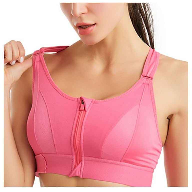 SELONE Womens Sports Bras No Underwire Padded Front Closure Clip Zip Front  Snap Zip Up Wireless Yoga Bras High Impact Sports Front Hook Close Cross