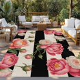 thumbnail image 2 of Flower Stripes Outdoor Rug 5x7 Ft - Reversible Patio Rug Outdoor Camping Rugs, Black White Geometric Pink Rose Floral Washable Indoor Outdoor Area Rugs, Non-Slip Outdoor Carpet Runner for Deck/Porch, 2 of 8