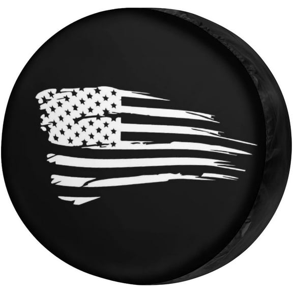 Waving American Flag Military 1 Spare Tire Cover Wheel Tire Cover Fit Trailer, RV, SUV and Many Vehicle 18inch
