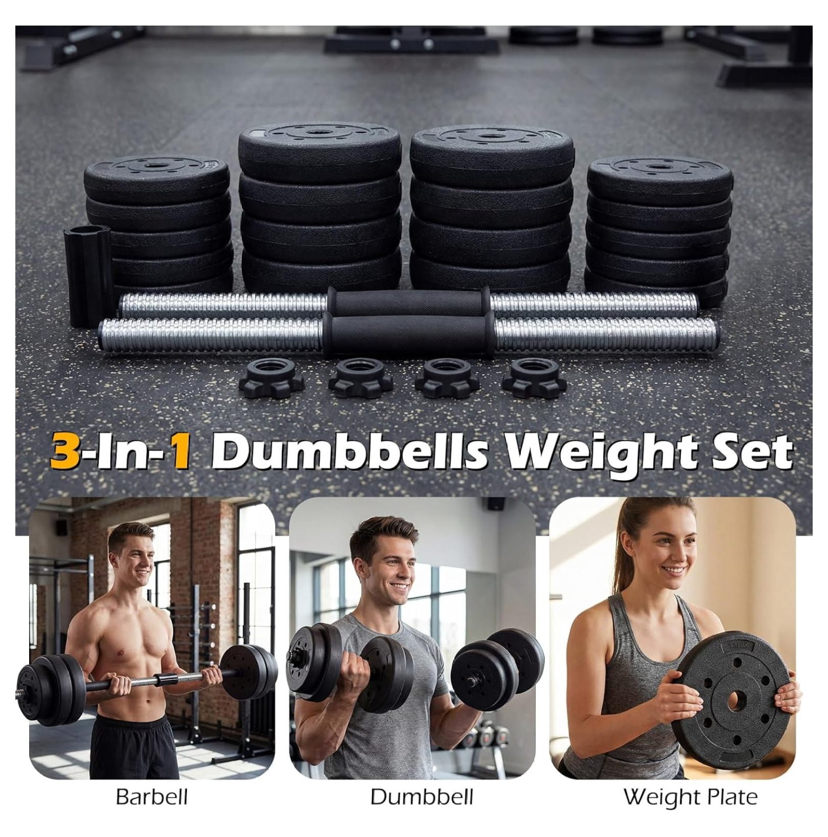Adjustable Dumbbell Set, 66LBS Free Weight Set with Connector, 3-in-1 Convertible for Strength Training, Home Gym Exercise Workout Equipment Lifting Set