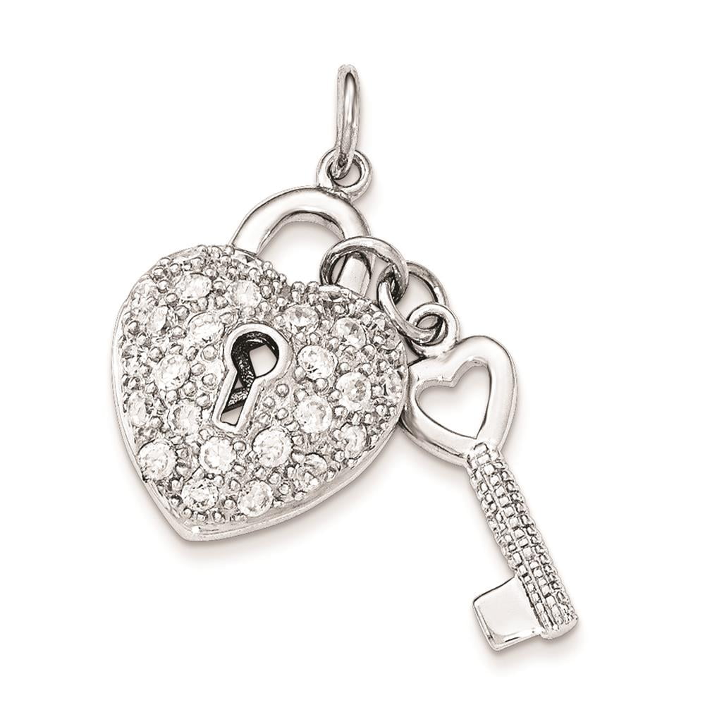 Fusion Collections 925 Sterling Silver CZ Heart Lock & Key Polished