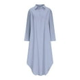 thumbnail image 4 of New Summer Arrivals SMihono Women Cotton Linen Shirt Dress Casual Button Up Long Sleeve Slit Loose Shift Dress Beach Flowy Maxi Dress with Pocket Light Blue M, 4 of 6