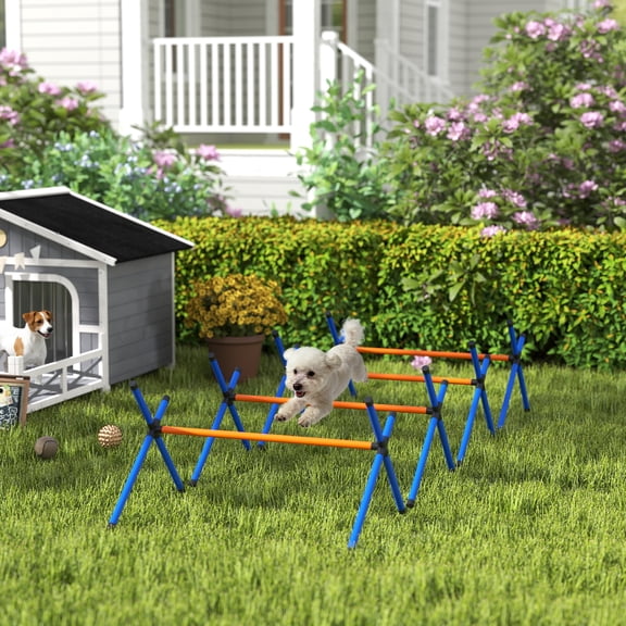 PawHut 4 Pieces Dog Agility Equipment, Dog Agility Course Backyard Set with Adjustable Height Jump Bars and Carry Bag for Indoor Outdoor