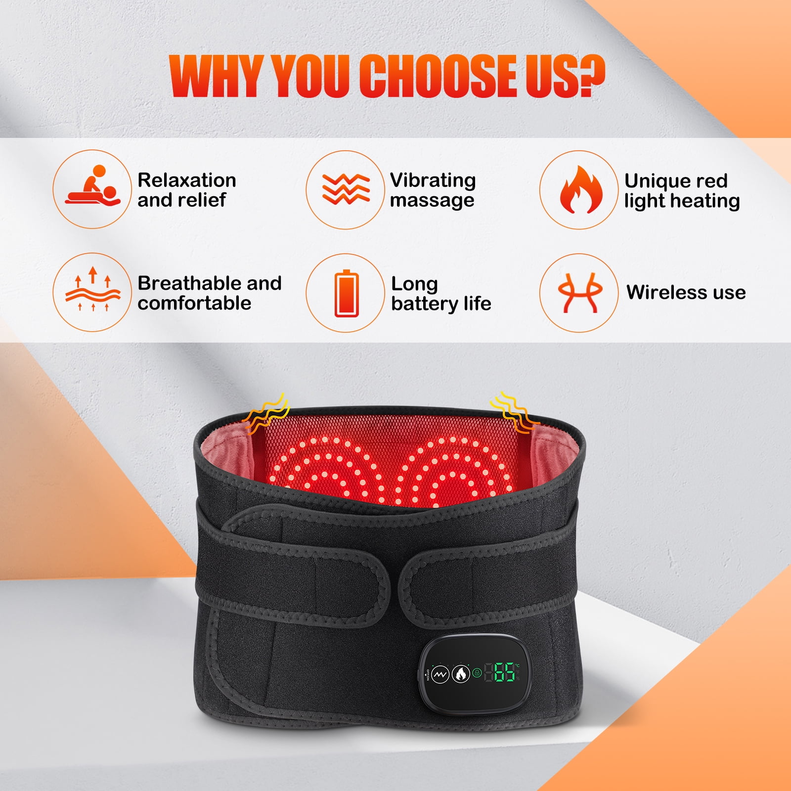 Cordless Heating Pad for Back, Heating Pad for Back Muscle Relief with 3 Heating & Vibration Modes, 5000mAh Heated Back Brace for Cramps, Neck and Shoulders(46")