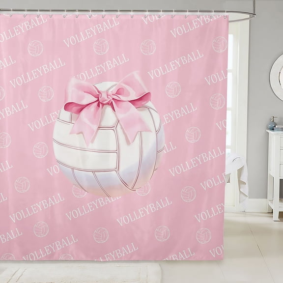 Manfei Pink Bowknot Shower Curtain 72Wx72L,3D Cartoon Volleyball Pattern Bathroom Curtain
