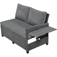 thumbnail image 6 of 5-Piece Outdoor Patio Rattan Sofa Set, L-Shaped Sectional PE Wicker Garden Furniture Set with 2 Extendable Side Tables, Dining Table and Washable Covers for Backyard Poolside Indoor, Gray, 6 of 7