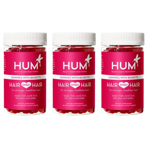 HUM Hair Sweet Hair - Gummy Vitamins for Hair Growth for Women - Vegan  Formula with Biotin, B Vitamins, Fo-Ti & Zinc - Hair Supplement for Women  (3 Packs of 60 Vegan Gummies) 