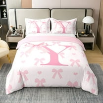 Pink Bow 100% Cotton Duvet Cover Twin,Princess Style Bowknot Love Hearts Girly Fairy Soft Quilt Cover ,Initial Letter Y Chic Romantic Bedding Set 2 Pcs(No Comforter)
