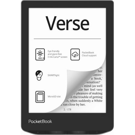 PocketBook Verse E-Readers | Eye-Friendly 6'' E-Ink Carta™ HD Touchscreen | Adjustable SMARTlight | Up to 1 Month of Battery Life | WiFi & Memory Card Slot | E-Book Reader in Misty Grey