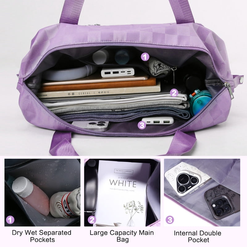 NBERMOTION Expandable Rolling Duffle Bag - Large Carry-On With Spinner Wheels, Foldable Weekend Travel Bag, 28-58L Capacity(Purple)