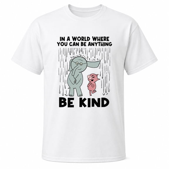 Be Kind Elephant Pig Graphic T-Shirt, Unisex Cotton Crew Neck Tee