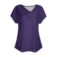 thumbnail image 3 of USSUMA Summer Tops for Women 2025 Blouses For Women Casual Sexy Trendy Western V Neck T-shirts Spring Fashion Clothes Summer Pleats Casual Online Shopping Purple Polyester XL, 3 of 3