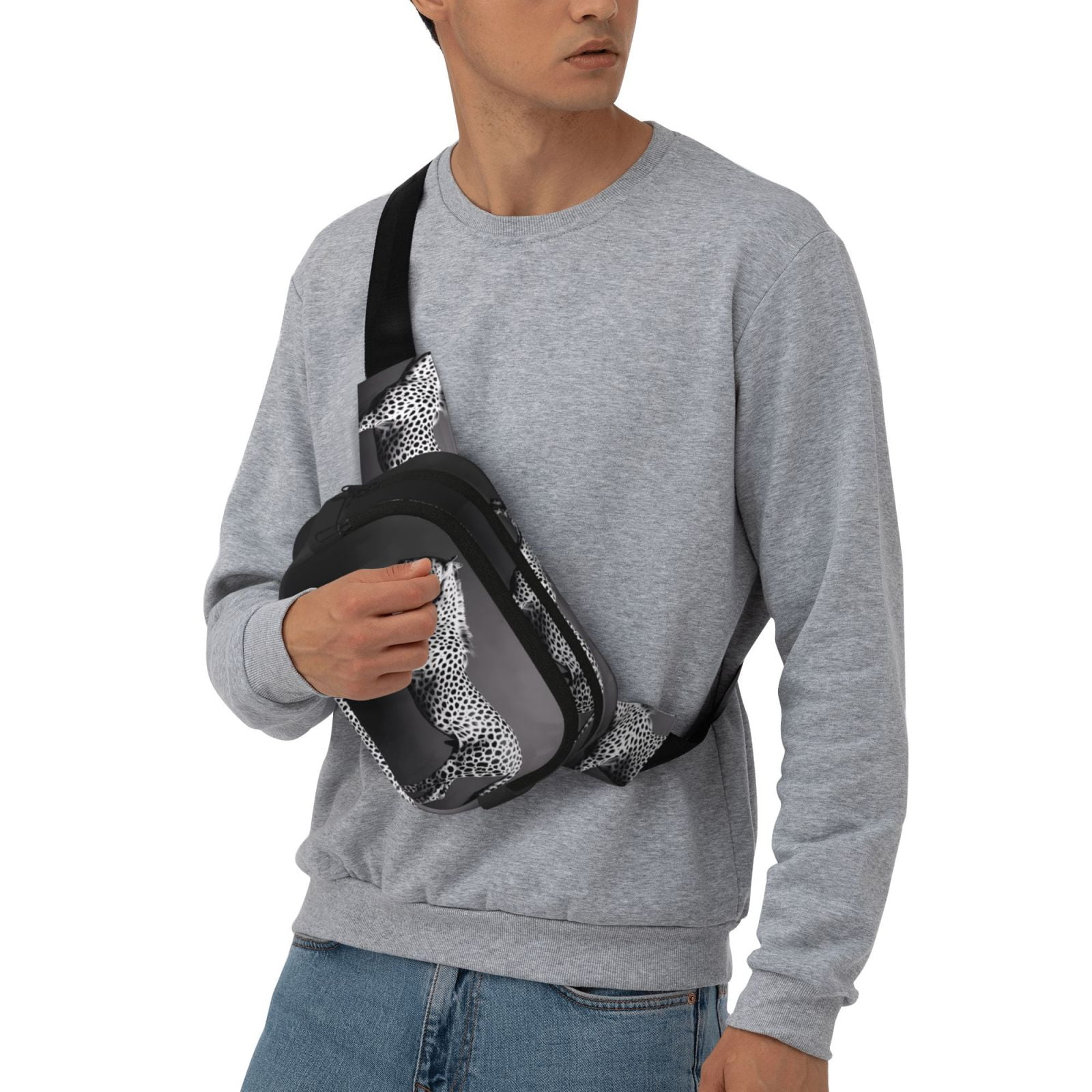 Picia Monochrome Leopard Horse Print Square Double-Layer Waist Bag Mini Adjustable Waist Belt Bag Exercise Running Travel Hiking
