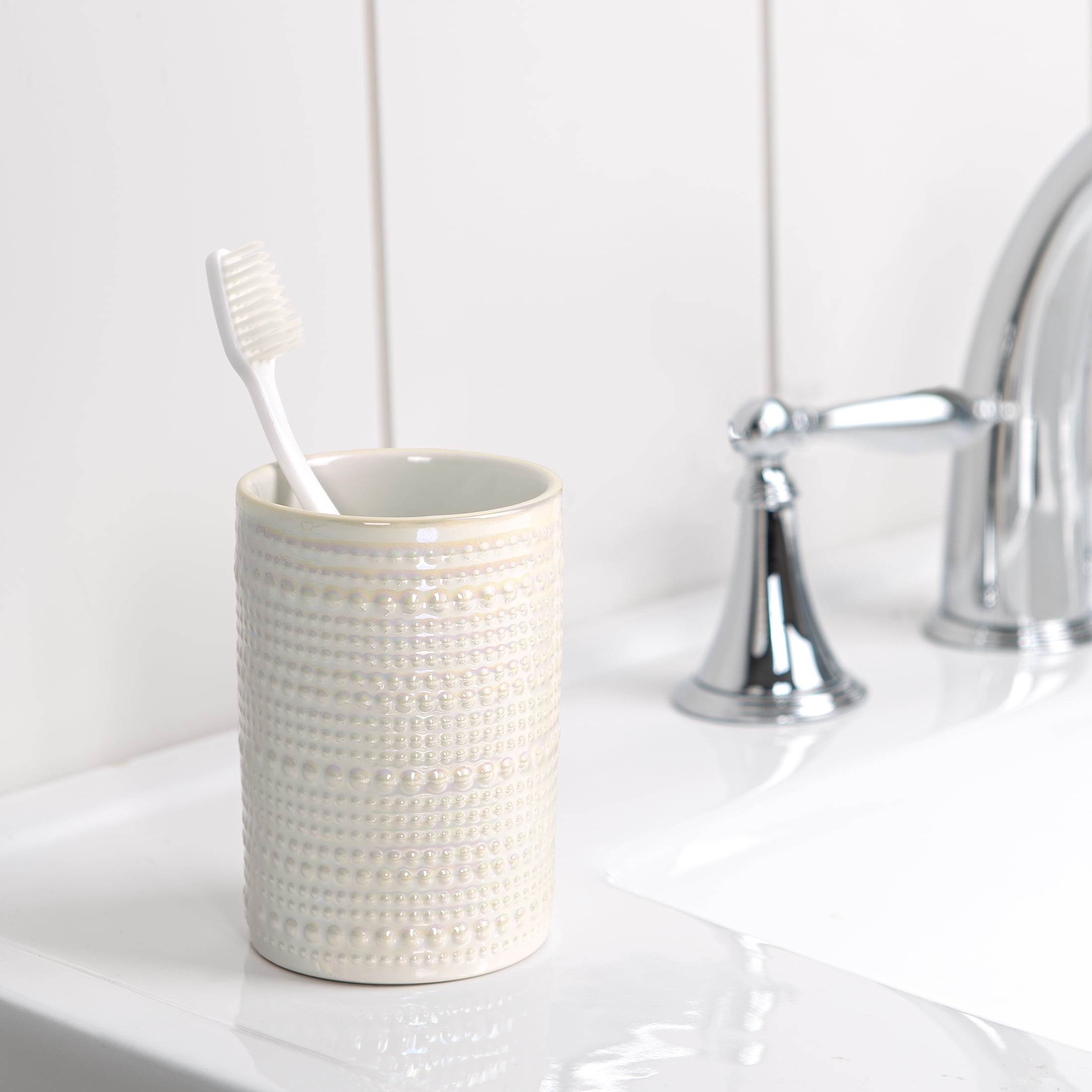 Mainstays Pearlescent Ceramic Toothbrush Holder for Adults