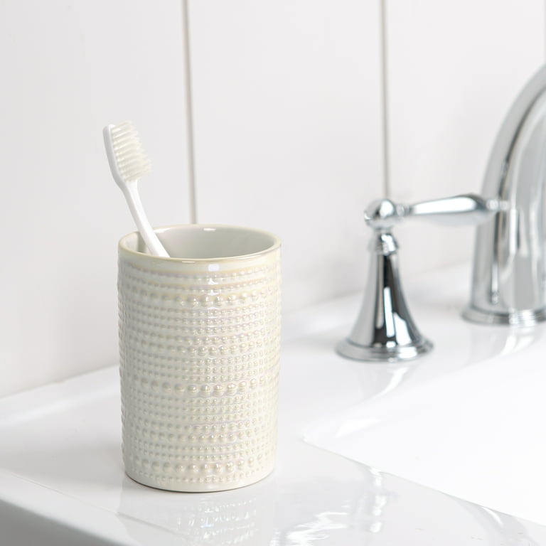 Mainstays Pearlescent Toothbrush Holder, Embossed Ceramic with