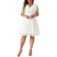 thumbnail image 1 of GRACE & GRANDEUR Robe de Cocktail pour Femme Grande Taille Col en V Mariage Dentelle Évasée Midi Robes 4X Blanc, 1 of 6