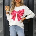thumbnail image 5 of Cute Heart Sweaters for Women Long Sleeve Valentines Day Sweater Crew Neck Casual Ribbed Knit Pullover Top White, L, 5 of 7