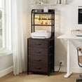 thumbnail image 5 of GUNAITO Nightstand with Charging Station & LED Light, 4 Fabric Drawers & 3 Shelves Bedside Table, Modern End Table for Bedroom,Brown, 5 of 8