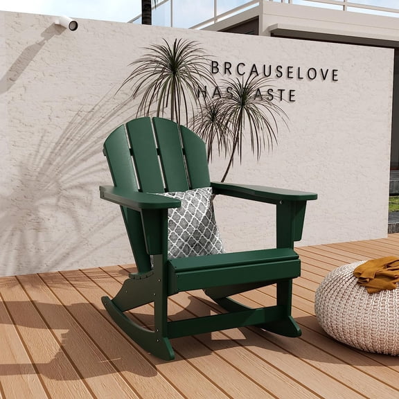 HDPE Laguna Outdoor Rocking Poly Adirondack Chair, Dark Green
