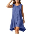 thumbnail image 6 of Josdec Women's Casual Round Neck Sleeveless Mini Dresses Button Front Irregular Hem Cotton Solid Color for Summer Daily Wear S-XXL, 6 of 8