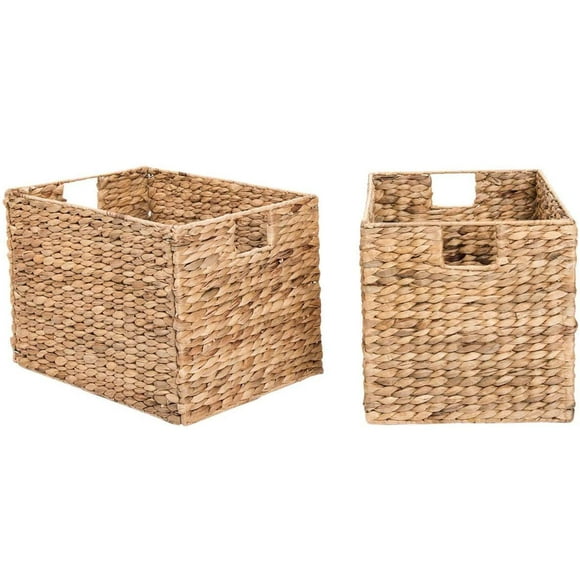Westerly 2 Decorative Hand-Woven Water Hyacinth Wicker Storage Basket 16 by 11 by 11 Ideal for Shelving Units