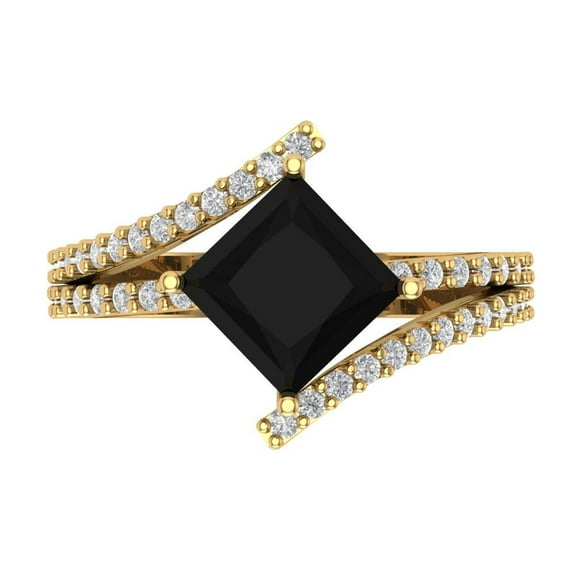 Solitaire with Accents Engagement Ring for Women - 2.3075ct Natural Onyx in 18K Yellow Gold Promise Ring