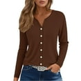 thumbnail image 6 of MESSIYO 3/4 sleeve cardigan for women Knit Shrugs Sweater Cardigan Sweater open front cardigan for women Summer Tops 2025 V Neck Print Shirts Casual Button Down Blouses Brown M, 6 of 6
