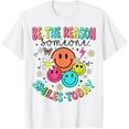 thumbnail image 1 of Retro Smile Graphic Tee | "Be The Reason" Positive Quote | Women's Y2K Style Casual T-Shirt Short Sleeve, 1 of 6