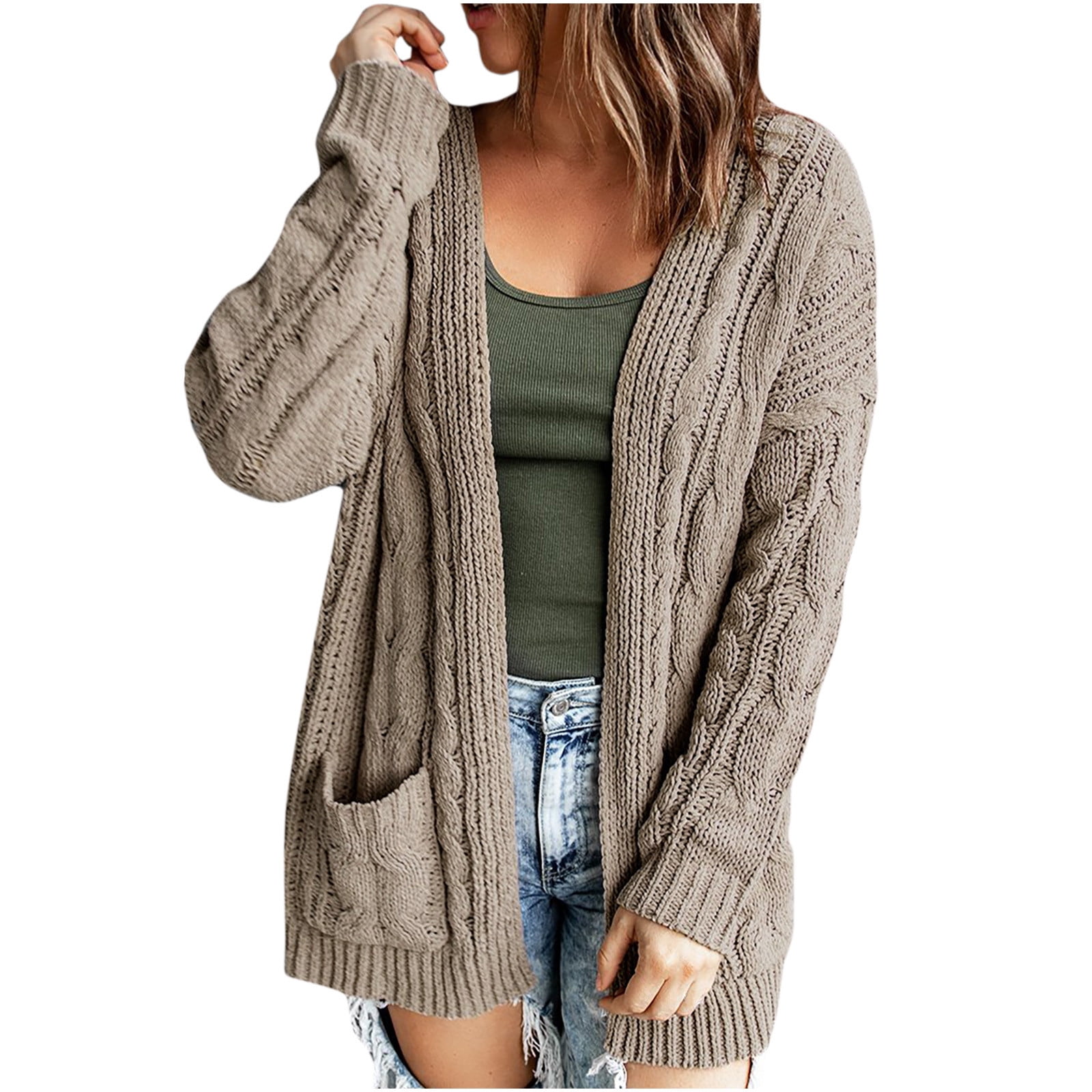 Women Casual Long Sleeve Loose Tops Knitted Solid Sweater Cardigan Coat Outwear 