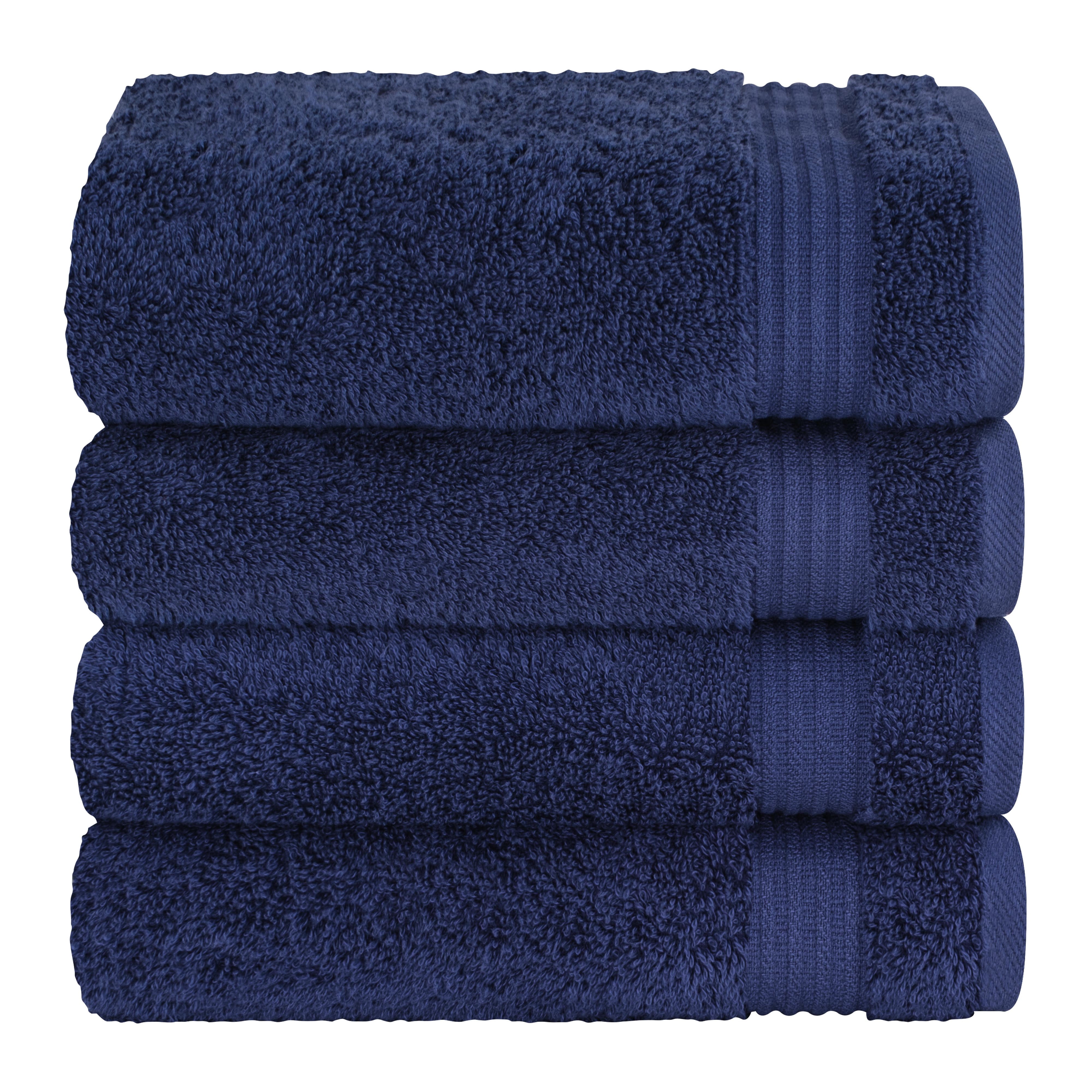 Cotton Paradise 100% Cotton Turkish 4 Piece Hand Towel Set, Soft Absorbent Face Towels Clearance Set, Navy Blue