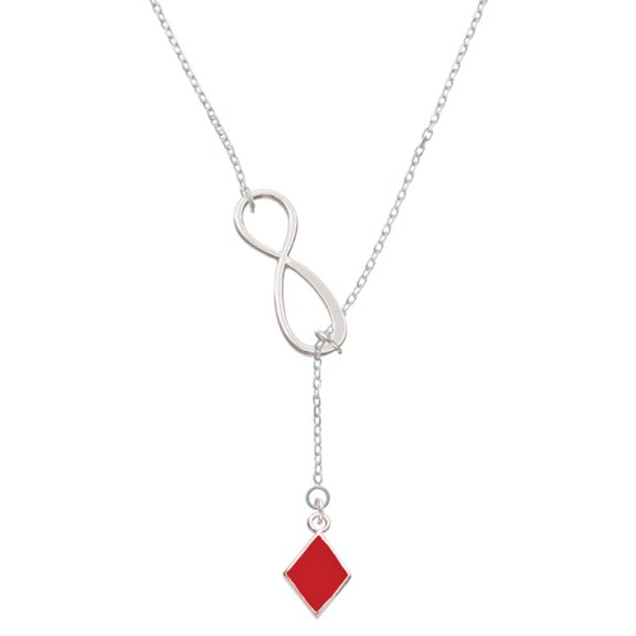 Delight Jewelry Silvertone Card Suit - Red Diamond Silver tone Elegant Infinity Lariat Necklace