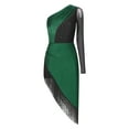 thumbnail image 4 of XUNZOO Robe de Danse Latine Tango à une Épaule avec Franges Asymétriques et Strass Brillants Vert P, 4 of 7