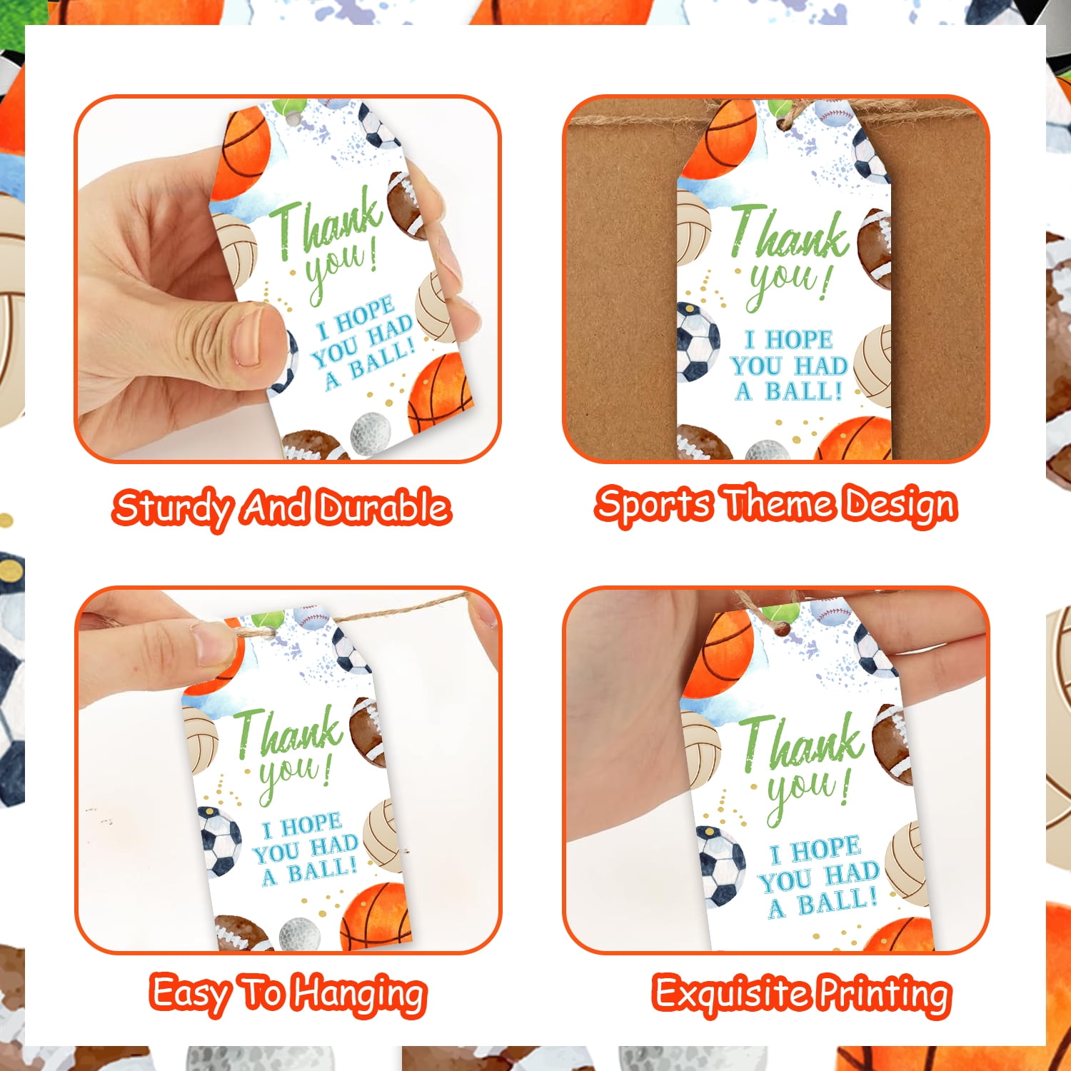 50PCS Sports Theme Thank You Cards Baby Shower or Birthday Party Favor Tags by Creative Converting, Baby Shower Balls Game Themed Birthday Party Supplies