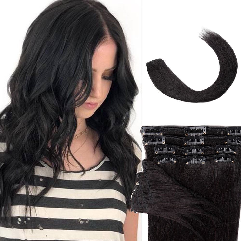 SEGO Human Hair Clip In 100% Remy Human Hair Extensions 8PCS 18 Clips Virgin Human Hair Natural Smooth Full Head