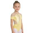 thumbnail image 4 of vastwit Kids Girls Gymnastics Leotard Ballet Dance Bodysuit Short Sleeve Acrobatics Performance Tumbling Outfit Yellow 8, 4 of 6