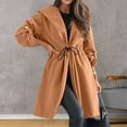 thumbnail image 2 of Ediodpoh Women’s Trench Coats Fashion Solid Color Grid Turn Down Collar Tight Waist Warm Autumn Woolen Jacket Khaki S, 2 of 9