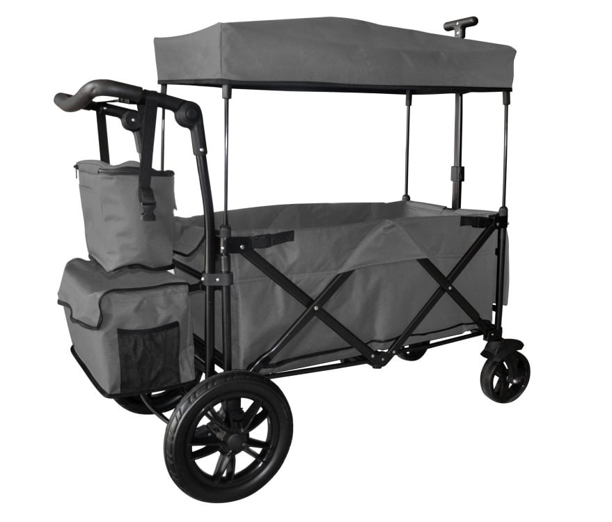 Happybuy Stroller Wagon 2 Passengers Push Wagon Muti-Function Folding Wagon Canopy Aluminium Alloy Wagon with Canopy 110LBS Capacity Push Pull Wagon Gray Wagon Stroller Wagon Canopy for Kids